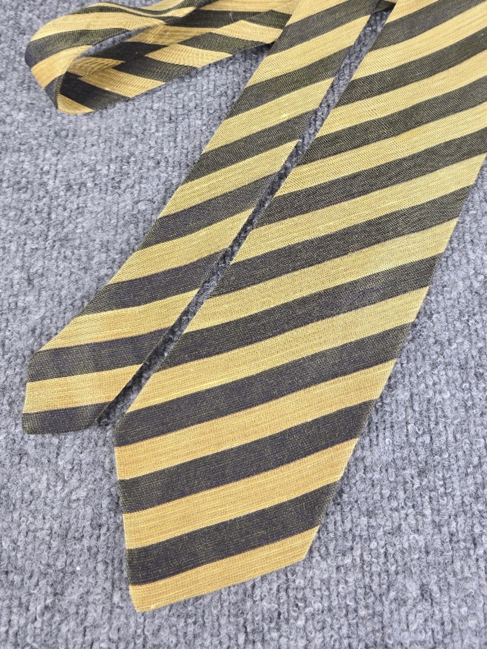 Ermenegildo Zegna Silk Linen Striped Tie Muted Gold Charcoal Grey Made In Italy